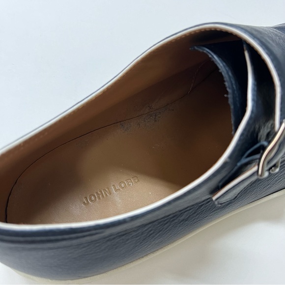 John Lobb Holme Buckle Blur Navy Leather Sneakers Size 8.5 Made in Italy - Picture 11 of 12